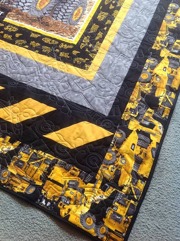 construction-quilt,caterpillar heavy hauler quilt, truck quilt, sewing,quilting,craft