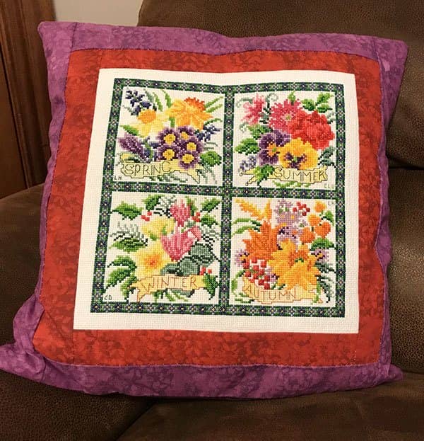 embroidered cushion cover, craft, sewing, 